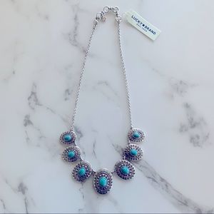 NWT Lucky Brand Silvertone and Turquoise Necklace